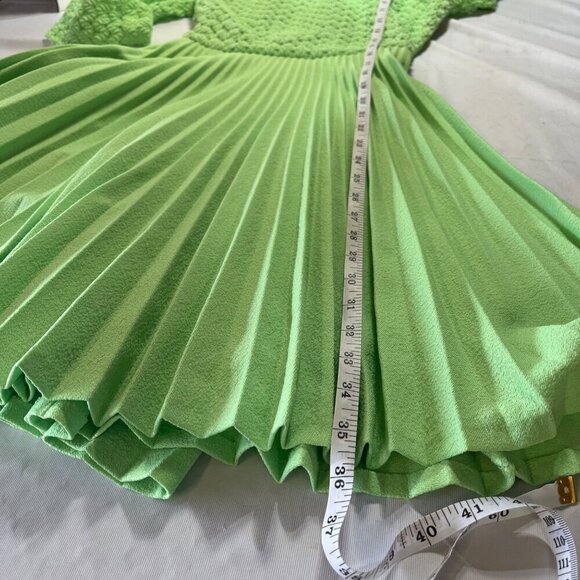 60s 70s Vintage Green Lace Bodice Dress with Permanent Pleated Skirt Belted XS - Picture 8 of 13